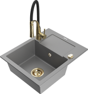 Mexen Enzo fregadero de granito de 1 seno con escurridor y grifo de cocina Aster, gris - 6506-71-73450-57-G