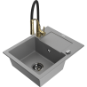 Mexen Enzo single-bowl granite sink with drainer and Aster kitchen tap, grey - 6506-71-73450-57-B