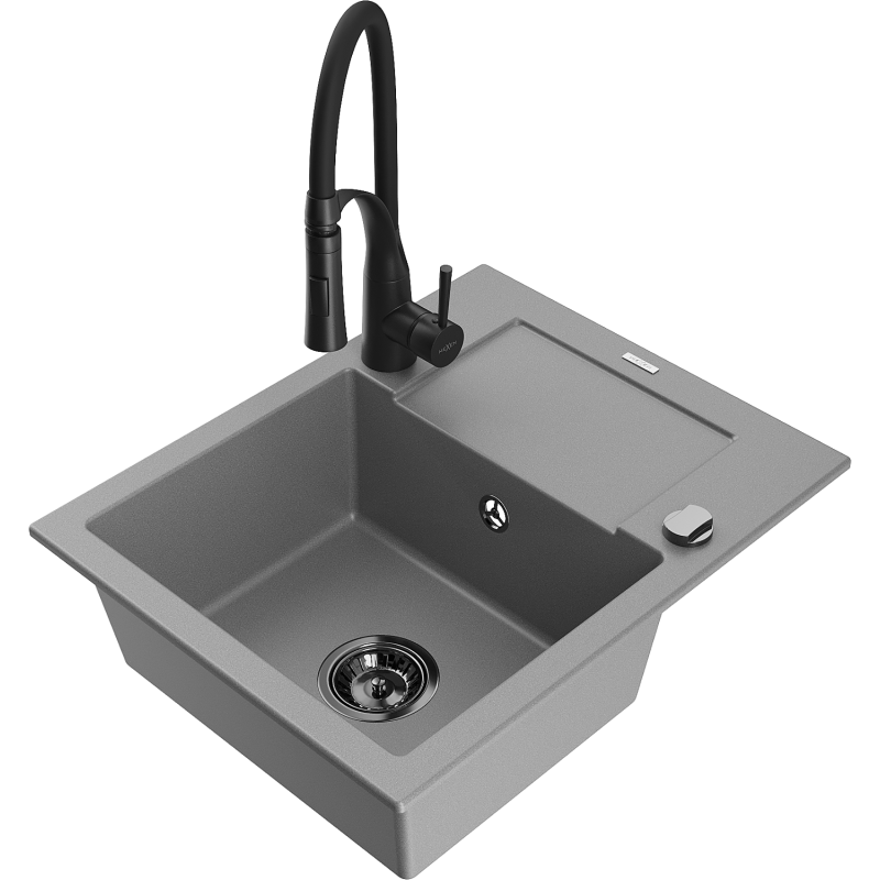 Mexen Enzo fregadero de granito de 1 seno con escurridor y grifo de cocina Aster, gris - 6506-71-73450-70-B
