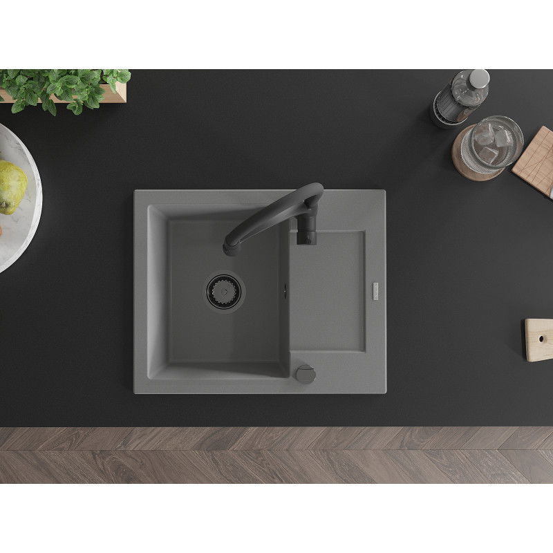 Mexen Enzo fregadero de granito de 1 seno con escurridor y grifo de cocina Aster, gris - 6506-71-73450-70-B
