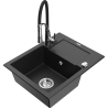 Mexen Enzo 1-bowl granite kitchen sink with drainer and Aster kitchen faucet, black/silver metallic - 6506-73-73450-07
