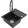 Mexen Enzo granite sink with 1 bowl, drainer and Aster kitchen tap, black/silver metallic - 6506-73-73450-07
