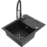 Mexen Enzo fregadero de granito de 1 seno con escurridor y grifo de cocina Aster, negro/plateado metálico - 6506-73-73450-07-B