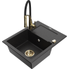 Mexen Enzo granieten gootsteen 1-bak met afdruiprek en keukenmengkraan Aster, zwart/zilver metallic - 6506-73-73450-57-G
