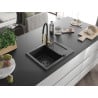 Mexen Enzo évier en granit 1 bac avec égouttoir et robinet de cuisine Aster, noir/argent métallisé - 6506-73-73450-57-B