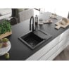 Mexen Enzo 1-bowl granite sink with drainer and Aster kitchen tap, black/silver metallic - 6506-73-73450-70-B