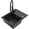 Mexen Enzo 1-bowl granite sink with drainer and Aster kitchen tap, black/silver metallic - 6506-73-73450-70-B