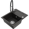 Mexen Enzo 1-Bowl Granite Kitchen Sink with Drainer and Aster Kitchen Tap, Black/Gold Metallic - 6506-75-73450-07