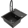 Mexen Enzo fregadero de granito de 1 cubeta con escurridor y grifo de cocina Aster, negro/metalizado dorado - 6506-75-73450-07-B
