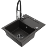 Mexen Enzo granite sink 1-bowl with drainer and Aster kitchen tap, black/gold metallic - 6506-75-73450-07-B