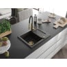 Mexen Enzo Granitspüle mit 1 Becken und Abtropffläche sowie Küchenarmatur Aster, Schwarz/Gold Metallic - 6506-75-73450-57-G
