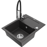 Mexen Enzo granite kitchen sink 1-bowl with drainer and Aster kitchen tap, black speckled - 6506-76-73450-07