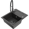 Mexen Enzo fregadero de granito 1-tazón con escurridor y grifo de cocina Aster, negro moteado - 6506-76-73450-07-B