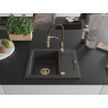 Mexen Enzo granit gootsteen 1-kompartment met afdruiprek en keukenkraan Aster, zwart gespikkeld - 6506-76-73450-57-G