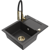 Mexen Enzo granite sink single bowl with drainer and Aster kitchen tap, speckled black - 6506-76-73450-57-G