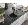 Mexen Enzo évier en granit 1 bac avec égouttoir et robinet de cuisine Aster, noir moucheté - 6506-76-73450-57-B