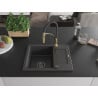Mexen Enzo évier en granit 1 bac avec égouttoir et robinet de cuisine Aster, noir moucheté - 6506-76-73450-57-B