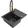 Mexen Enzo fregadero de cocina de granito de 1 seno con escurridor y grifo de cocina Aster, negro moteado - 6506-76-73450-57-B