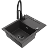 Mexen Enzo 1-bowl granite sink with drainer and Aster kitchen tap, speckled black - 6506-76-73450-70-B