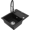 Mexen Enzo évier en granit 1 bac avec égouttoir et robinet de cuisine Aster, noir - 6506-77-73450-07
