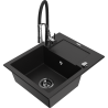 Mexen Enzo granite sink 1-bowl with drainer and Aster kitchen tap, black - 6506-77-73450-07-B