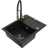 Mexen Enzo granite sink 1-bowl with drainer and Aster kitchen tap, black - 6506-77-73450-57-B