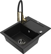 Mexen Enzo fregadero de granito de 1 seno con escurridor y grifo de cocina Aster, negro - 6506-77-73450-57-B