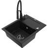 Mexen Enzo granite sink 1-bowl with drainer and Aster kitchen tap, black - 6506-77-73450-70-B