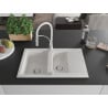 Mexen Gaspar Granite Kitchen Sink 1.5-Bowl with Drainer and Aster Tap, White - 6507-20-73450-02