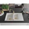 Mexen Gaspar Granitspüle 1,5-fach mit Abtropffläche und Küchenarmatur Aster, weiß - 6507-20-73450-57-G