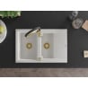 Mexen Gaspar Granitspüle 1,5-fach mit Abtropffläche und Küchenarmatur Aster, weiß - 6507-20-73450-57-G