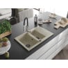Mexen Gaspar Granitspüle 1,5-beckig mit Abtropffläche und Küchenarmatur Aster, beige - 6507-69-73450-07-B