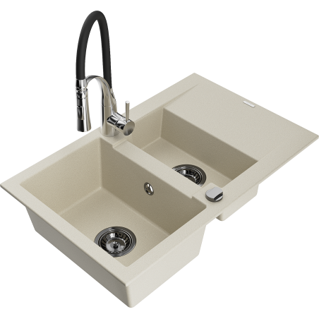 Mexen Gaspar Granitspüle 1,5-beckig mit Abtropffläche und Küchenarmatur Aster, beige - 6507-69-73450-07-B