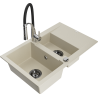 Mexen Gaspar granit gootsteen 1,5-komors met afdruiprek en keuken kraan Aster, beige - 6507-69-73450-07-B