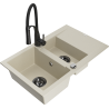 Mexen Gaspar granit sink 1.5-bowl with drainer and Aster kitchen faucet, beige - 6507-69-73450-70-B