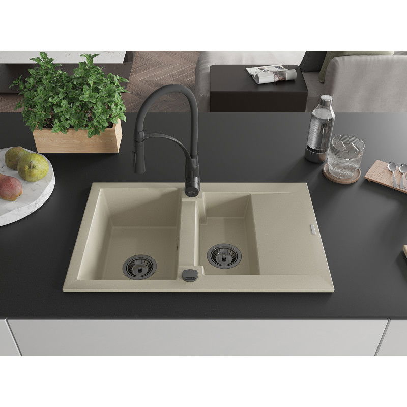 Mexen Gaspar lavello in granito 1,5 vasche con scolapiatti e miscelatore cucina Aster, beige - 6507-69-73450-70-B