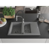 Mexen Gaspar granit wastafel 1,5-komorige met afdruiprek en keukenkraan Aster, grijs - 6507-71-73450-07-B
