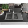 Mexen Gaspar granite sink 1.5-bowl with drainer and Aster kitchen faucet, gray - 6507-71-73450-07-B