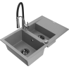 Mexen Gaspar granite sink 1.5-bowl with drainer and Aster kitchen faucet, gray - 6507-71-73450-07-B