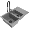 Mexen Gaspar granite sink 1.5-bowl with drainer and Aster kitchen tap, grey - 6507-71-73450-07-B