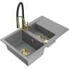 Mexen Gaspar fregadero de granito de 1,5 senos con escurridor y grifo de cocina Aster, gris - 6507-71-73450-57-G