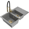 Mexen Gaspar granite sink 1.5-bowl with drainer and Aster kitchen tap, grey - 6507-71-73450-57-G