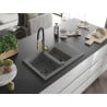 Mexen Gaspar Granitspüle 1,5-Becken mit Abtropffläche und Küchenarmatur Aster, grau - 6507-71-73450-57-B