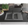 Mexen Gaspar granite sink 1.5-bowl with drainer and Aster kitchen tap, grey - 6507-71-73450-70-B