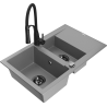 Mexen Gaspar 1.5-bowl granite sink with drainer and Aster kitchen faucet, gray - 6507-71-73450-70-B