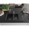 Mexen Gaspar évier en granit 1,5 bac avec égouttoir et mitigeur Aster, noir/argent - 6507-73-73450-07-B