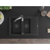 Mexen Gaspar fregadero de granito 1,5 cuencas con escurridor y grifo de cocina Aster, negro/plateado - 6507-73-73450-07-B
