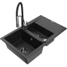 Mexen Gaspar lavello in granito a 1,5 vasche con sgocciolatoio e rubinetto da cucina Aster, nero/argento - 6507-73-73450-07-B