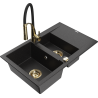 Mexen Gaspar fregadero de granito de 1,5 senos con escurridor y grifo de cocina Aster, negro/plata - 6507-73-73450-57-G