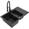 Mexen Gaspar fregadero de granito de 1,5 compartimentos con escurridor y grifo de cocina Aster, negro/plata - 6507-73-73450-70-B